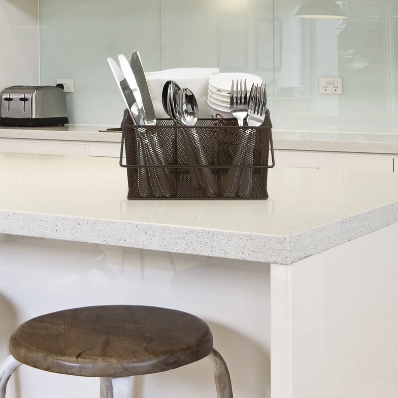 SorbusÂ® Utensil Caddy â€” Silverware, Napkin Holder, and Condiment Organizer â€” Multi-Purpose Steel Mesh Caddyâ€”Ideal for Kitchen, Dining, Entertaining, Tailgating, Picnics, and much more (Bronze) - Image 2
